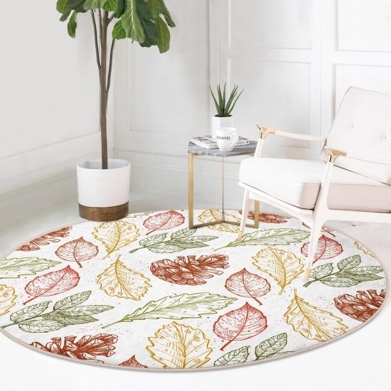 Современная красочная гостиная с цифровой печатью и нескользящий круглый ковер с узором конуса осенних листьев на белом фоне Deymend