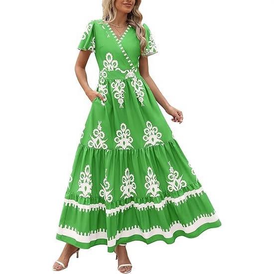 V-Neck Embroidered Flared Sleeve Maxi Dress with Layered Ruffle Hem and Fringe Detail XXL
V-Neck Embroidered Flared Sleeve Maxi Dress with Layered Ruffle Hem and Fringe Detail XXL