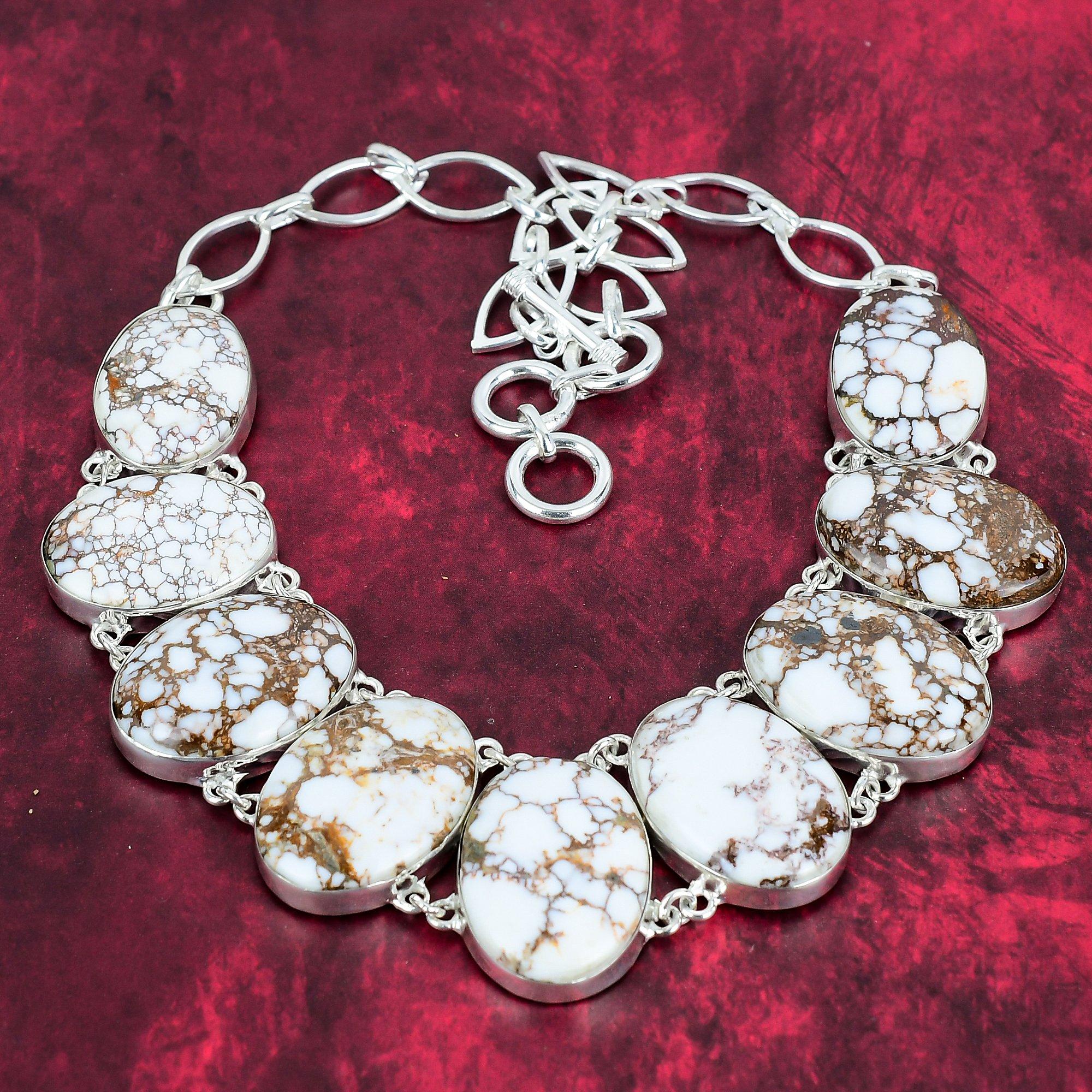 Ожерелье ручной работы из натурального магнезита/дикой лошади, ожерелье из стерлингового серебра 925 пробы, подарок для ее уникального стиля, ювелирные изделия Adjustable with 18 inches белый