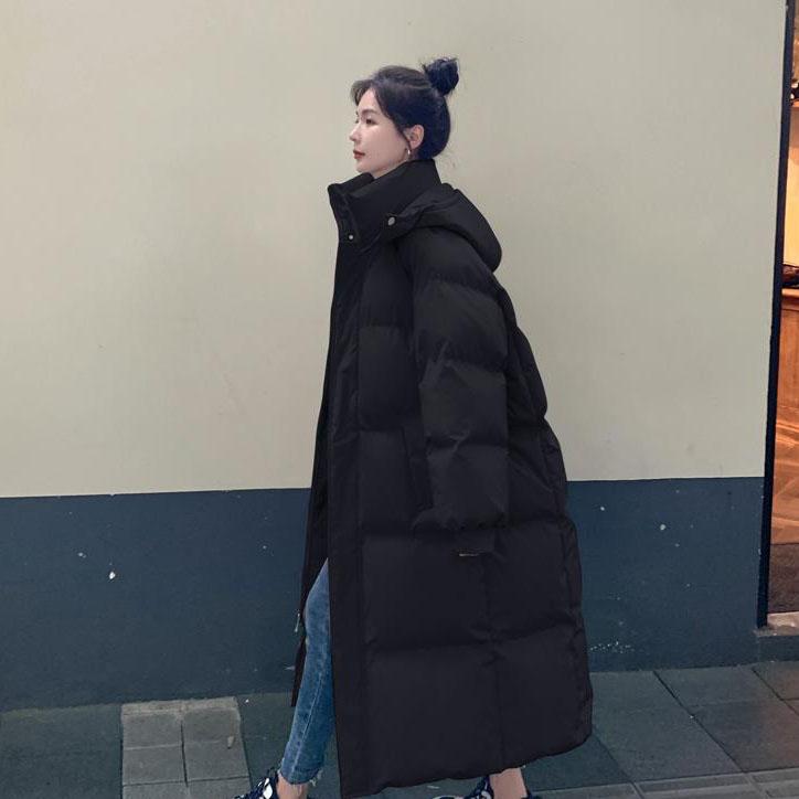 Зимние пуховики Длинное хлопковое платье Корейская версия Утолщенная пуховая хлопковая куртка Женские куртки большого размера Теплая парка Feminina S чёрный