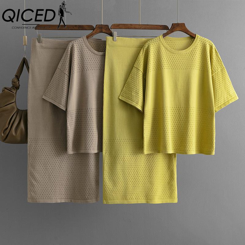 QICED Summer Hollowed-out Short-sleeved Knitted Top and Skirt Two-piece Women s Solid-color Casual Suit One Size жовтий
QICED Summer Hollowed-out Short-sleeved Knitted Top and Skirt Two-piece Women s Solid-color Casual Suit One Size жовтий