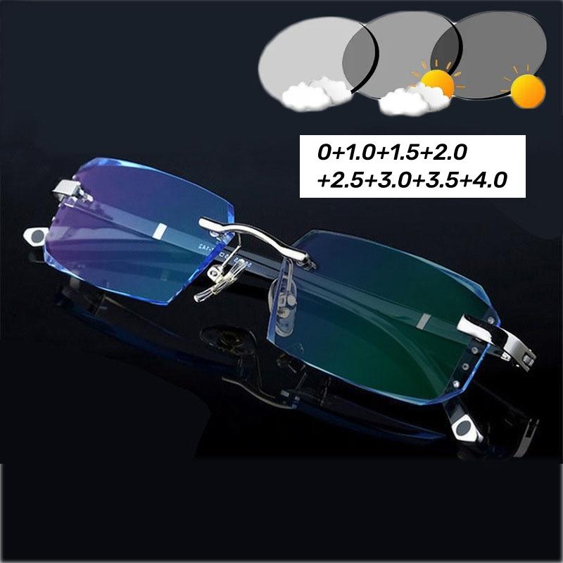 Luxury Outdoor Photochromic Reading Glasses Men Women UV Protection Far Sight Glasses Diamond Cut Rimless Presbyopia 0+1.0+4.0
Luxury Outdoor Photochromic Reading Glasses Men Women UV Protection Far Sight Glasses Diamond Cut Rimless Presbyopia 0+1.0+4.0