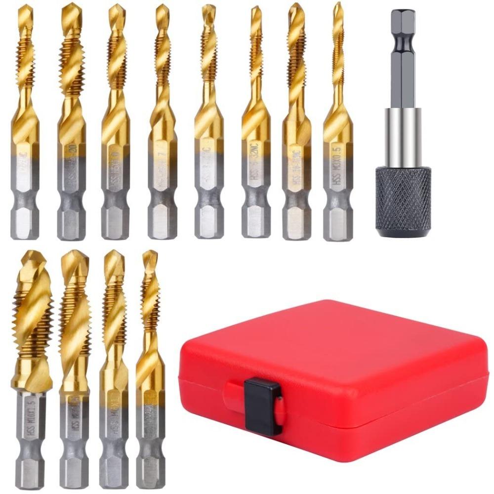 13PCS Titanium Quick Change Adapter SAE/Metric Screw Taps for Drilling, Tapping and Countersinking
13PCS Titanium Quick Change Adapter SAE/Metric Screw Taps for Drilling, Tapping and Countersinking