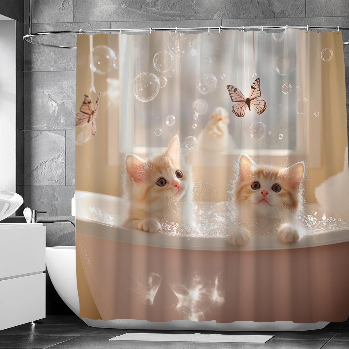 1Pc Cute Cat And Butterfly Bubble Bath Shower Curtain - Bathroom Decor With Hooks, Machine Washable, Stain Resistant Design W60H190(CM)-1 Pcs
1Pc Cute Cat And Butterfly Bubble Bath Shower Curtain - Bathroom Decor With Hooks, Machine Washable, Stain Resistant Design W60H190(CM)-1 Pcs