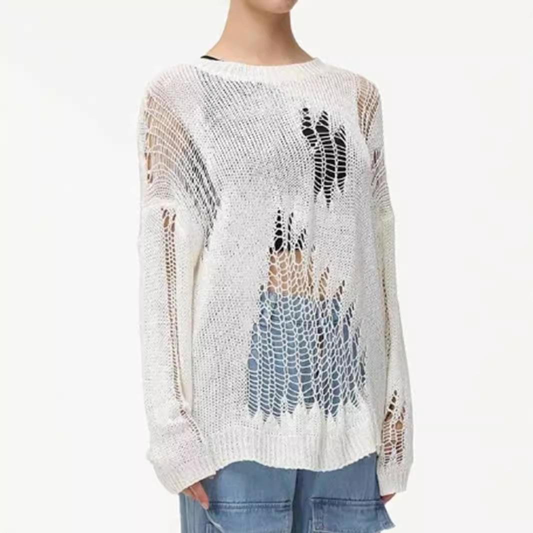 European & American Round Neck Long Sleeve Hollow Out Beach Cover-Up Knitted Sweater for Spring & Summer Medium білий
European & American Round Neck Long Sleeve Hollow Out Beach Cover-Up Knitted Sweater for Spring & Summer Medium білий