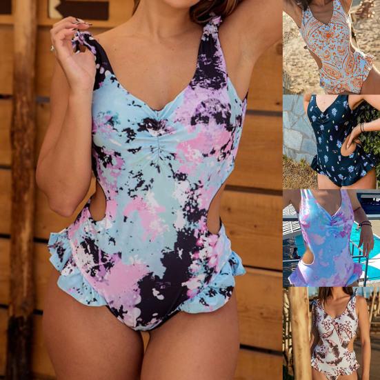 Сексуальное монокини с принтом Tie Dye и принтом на шнуровке Цельный цельный с рюшами и высоким вырезом
Сексуальное монокини с принтом Tie Dye и принтом на шнуровке Цельный цельный с рюшами и высоким вырезом