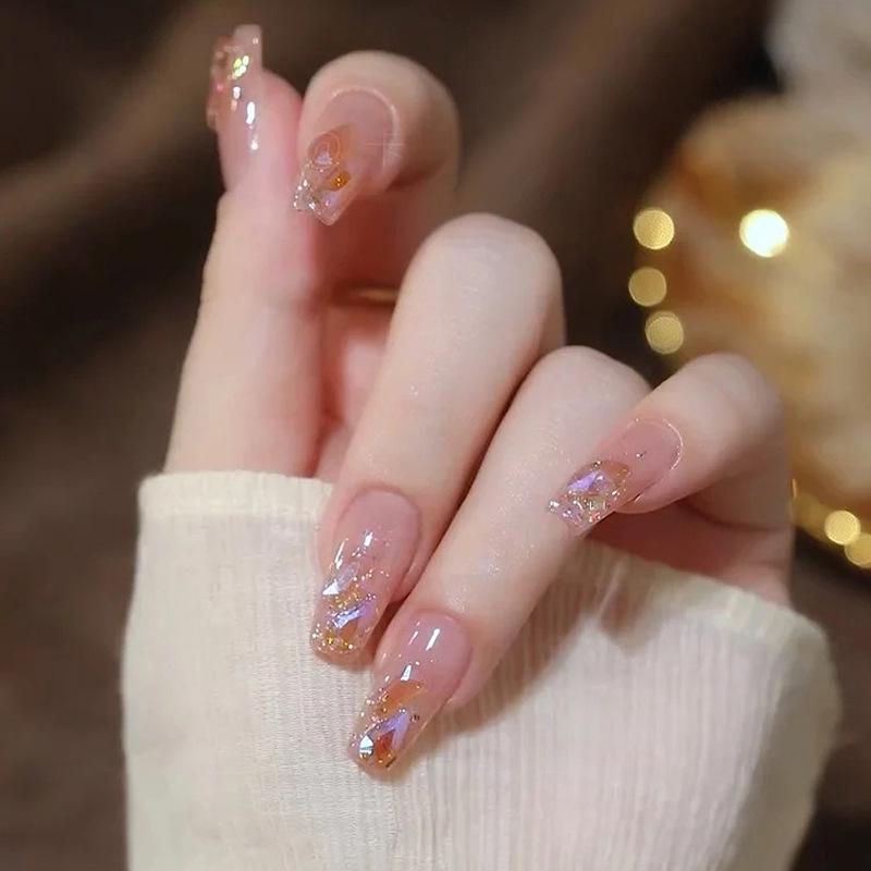 Aurora Crushed Diamond Removable Wearable Nails - Long Length Manicure Nail Tips Glue Type
Aurora Crushed Diamond Removable Wearable Nails - Long Length Manicure Nail Tips Glue Type