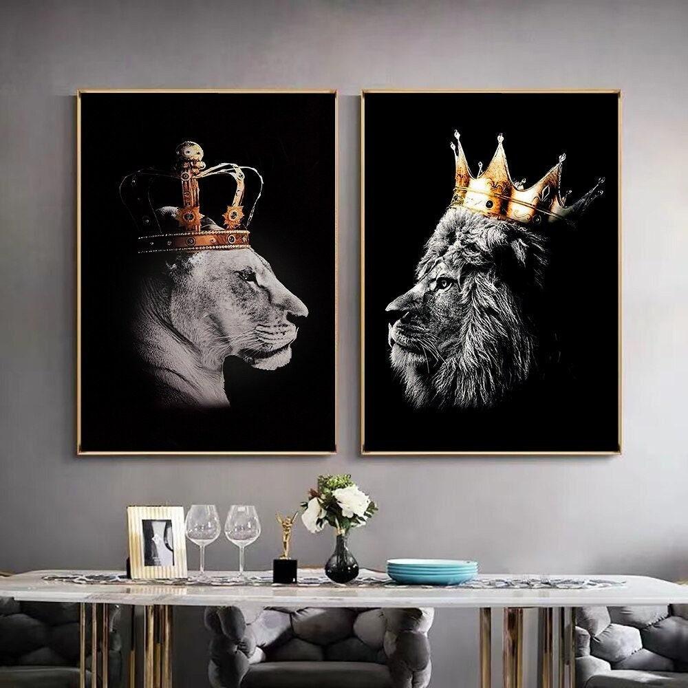2pcs Lion Couple Wall Decals, Black Lion & Lioness With Crowns Canvas Painting Posters Wall Art Decor, For Home Bedroom Living R 20x30cm-2pcs
2pcs Lion Couple Wall Decals, Black Lion & Lioness With Crowns Canvas Painting Posters Wall Art Decor, For Home Bedroom Living R 20x30cm-2pcs