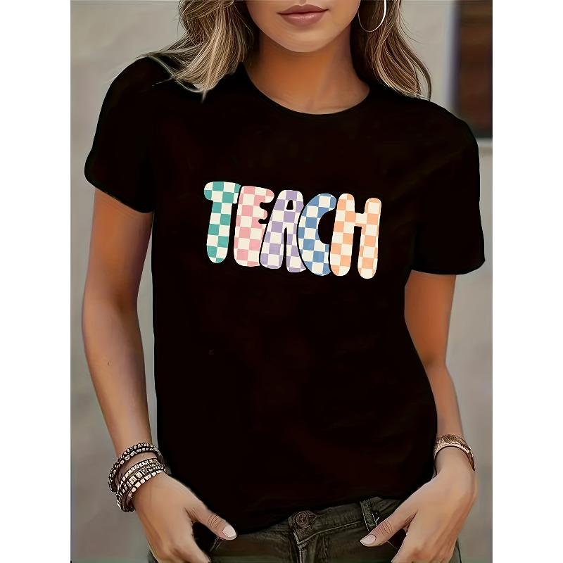 Women s Casual TEACH Pixel Graphic T-Shirt - Color Block Checkerboard Letter Print, Round Neck Regular Fit, Machine Washable All-Season Top S чёрный
Women s Casual TEACH Pixel Graphic T-Shirt - Color Block Checkerboard Letter Print, Round Neck Regular Fit, Machine Washable All-Season Top S чёрный