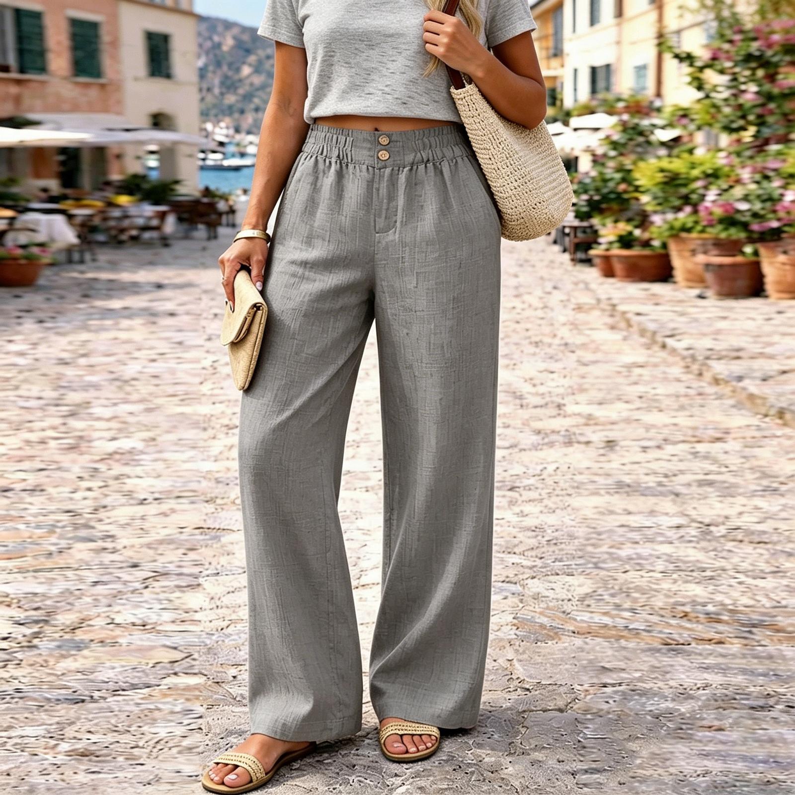 Women s Fashion Button Detail Straight Leg Casual Pants Elastic Waistband Lightweight Comfortable Wide Leg Trousers for Everyday Wear M
Women s Fashion Button Detail Straight Leg Casual Pants Elastic Waistband Lightweight Comfortable Wide Leg Trousers for Everyday Wear M