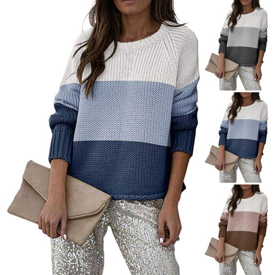 Women Sweater Long Sleeves Crew Neck Color Matching Loose Pullover Keep Warm Knitted Casual Lady Sweater for Work
Women Sweater Long Sleeves Crew Neck Color Matching Loose Pullover Keep Warm Knitted Casual Lady Sweater for Work