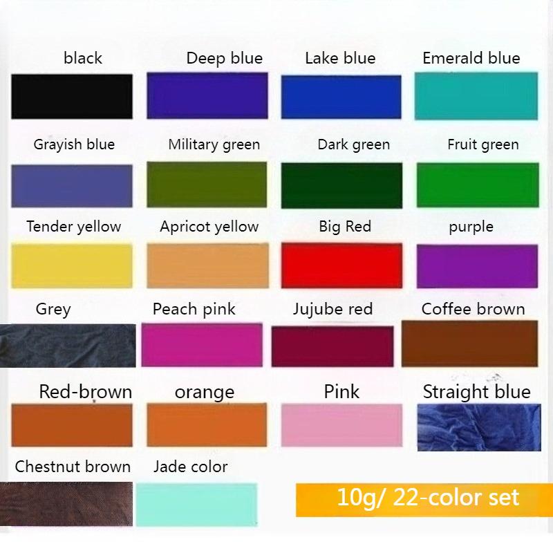 10g/20g 22-color Set No-cooking Cotton and Linen Clothes Dye/Handmade DIY Old Clothes Renovation Pigment Tie-dye Dyeing Powder clothing dye
10g/20g 22-color Set No-cooking Cotton and Linen Clothes Dye/Handmade DIY Old Clothes Renovation Pigment Tie-dye Dyeing Powder clothing dye