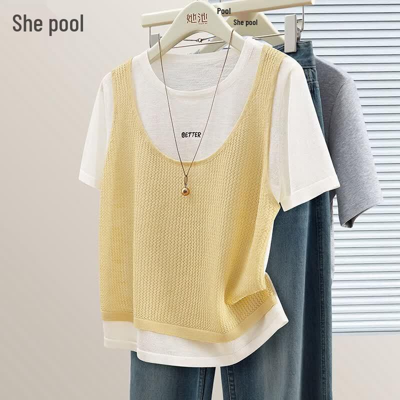 Women s Layered Look Colorblock Ice Silk Knit T-Shirt One Size
Women s Layered Look Colorblock Ice Silk Knit T-Shirt One Size