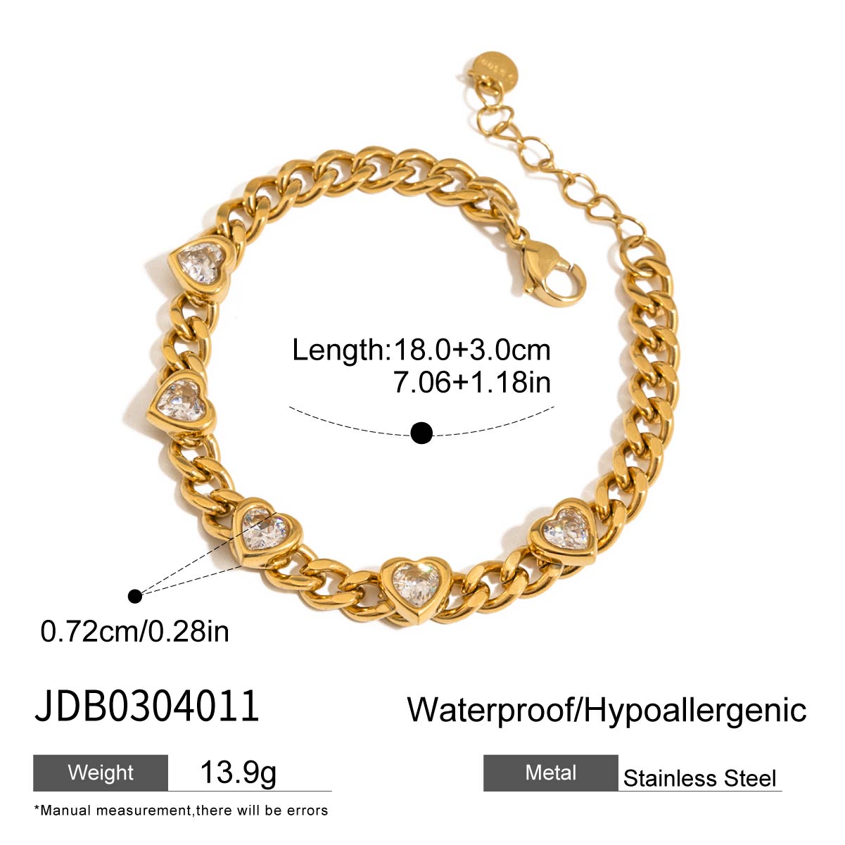 Youthway Love Heart Zirconia Metal Chain Bracelet Stainless Steel New Jewelry Waterproof High-Grade Unisex Premium Bracelet
Youthway Love Heart Zirconia Metal Chain Bracelet Stainless Steel New Jewelry Waterproof High-Grade Unisex Premium Bracelet