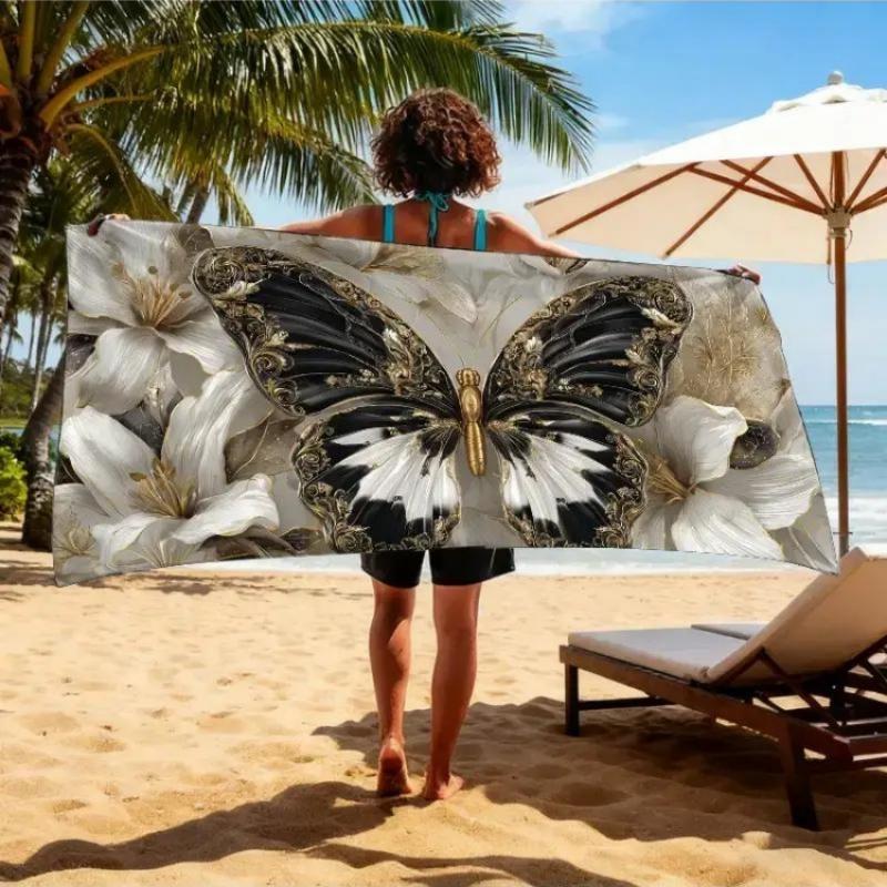 Butterfly Beach Towel, Black & Gold Butterfly with White Flowers, Quick Dry Microfiber, Sand Free, Perfect for Summer Travel W30*H60(CM)
Butterfly Beach Towel, Black & Gold Butterfly with White Flowers, Quick Dry Microfiber, Sand Free, Perfect for Summer Travel W30*H60(CM)