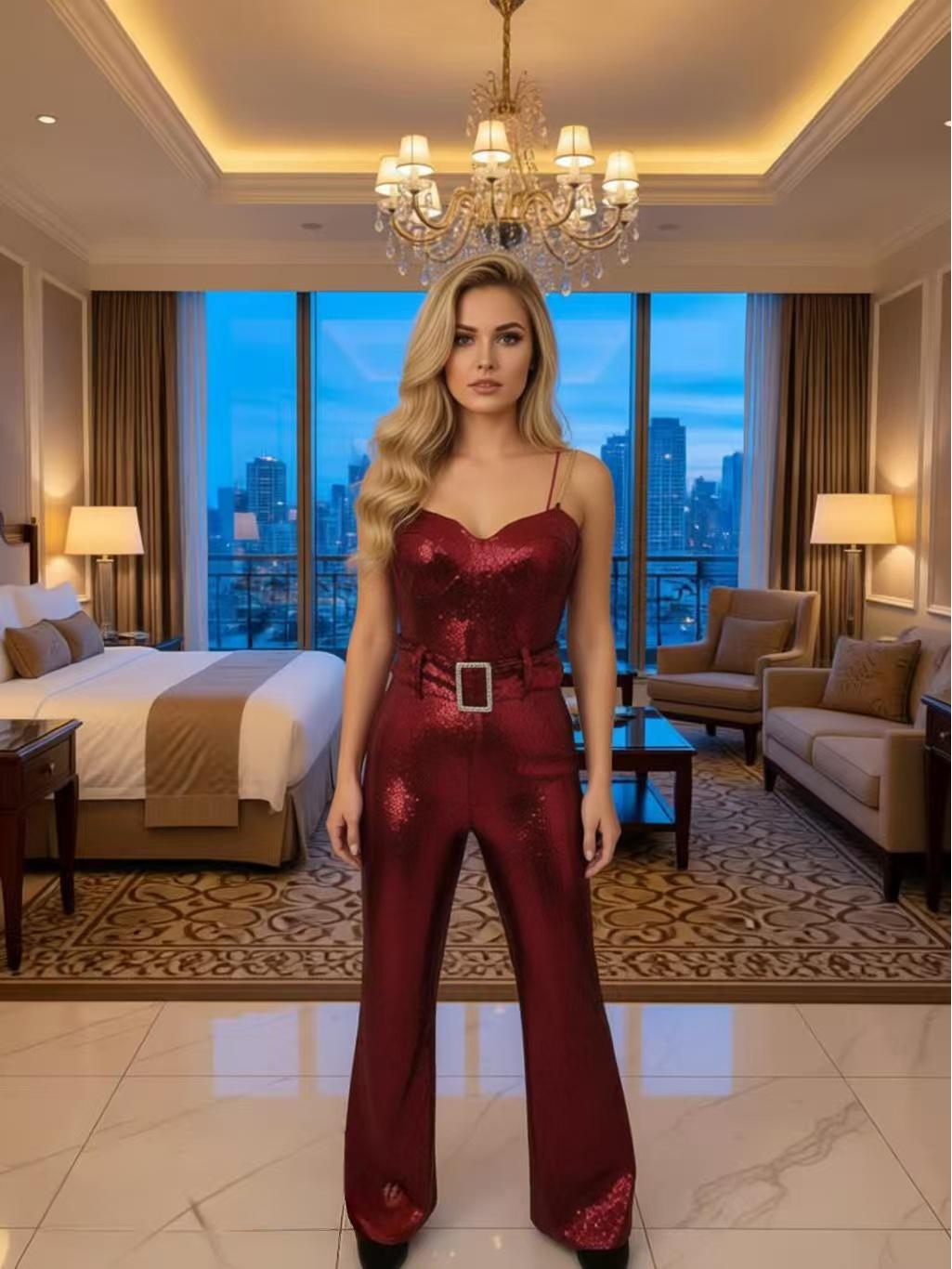 Custom Sequin Slim-Fit Jumpsuit - Spicy Girl Style Large вина червоного кольору
Custom Sequin Slim-Fit Jumpsuit - Spicy Girl Style Large вина червоного кольору