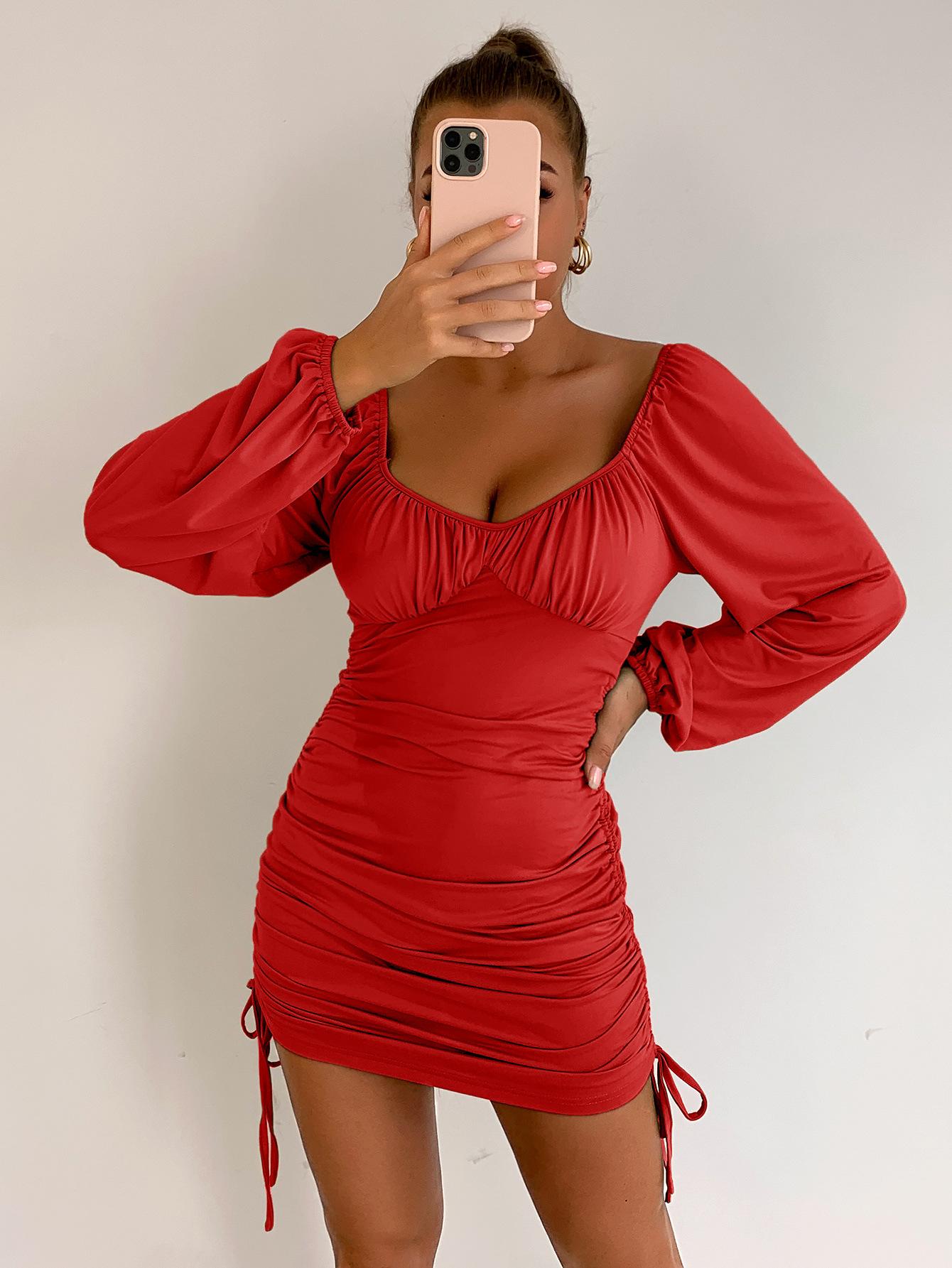 Spring and summer European and American women s clothing bubble sleeve dress slim backless sexy long-sleeved hip skirt women XS красный
Spring and summer European and American women s clothing bubble sleeve dress slim backless sexy long-sleeved hip skirt women XS красный