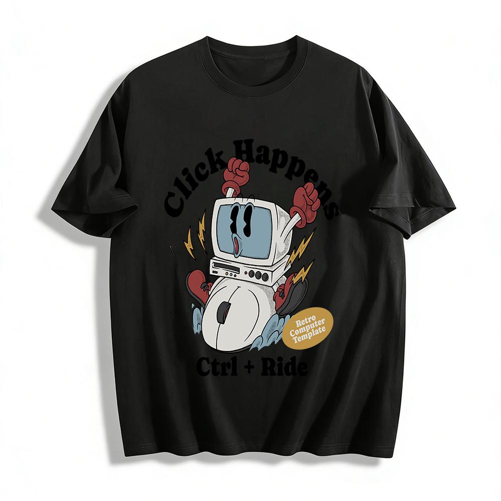 Retro Computer Fun Print T-shirt Ctrl+Ride Funny Computer Guy Click Happens Theme Casual Tee Pure cotton T-shirt 6XL
Retro Computer Fun Print T-shirt Ctrl+Ride Funny Computer Guy Click Happens Theme Casual Tee Pure cotton T-shirt 6XL