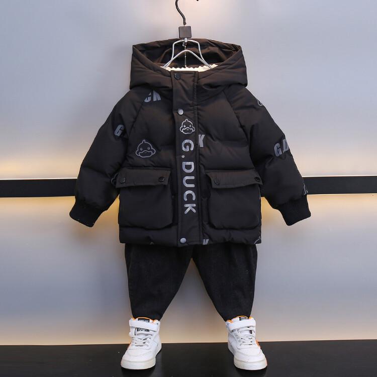 Зимнее пальто с капюшоном Yellow Duck для маленьких мальчиков - плотный хлопок для тепла 110cm чёрный