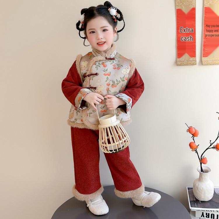 Meng Tang Tang Fleece-Lined Winter Hanfu Set for Baby Girls - Thickened Tang Suit for New Year s Greetings, Warm National Style Clothing 110cm червоний
Meng Tang Tang Fleece-Lined Winter Hanfu Set for Baby Girls - Thickened Tang Suit for New Year s Greetings, Warm National Style Clothing 110cm червоний