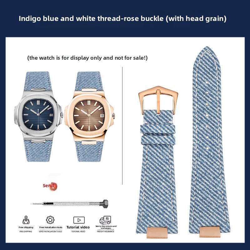 Denim cowhide watch strap For Patek Philippe Nautilus 5711.5712 men fashion light blue green gray Denim blue watchband bracelet 25mm
Denim cowhide watch strap For Patek Philippe Nautilus 5711.5712 men fashion light blue green gray Denim blue watchband bracelet 25mm