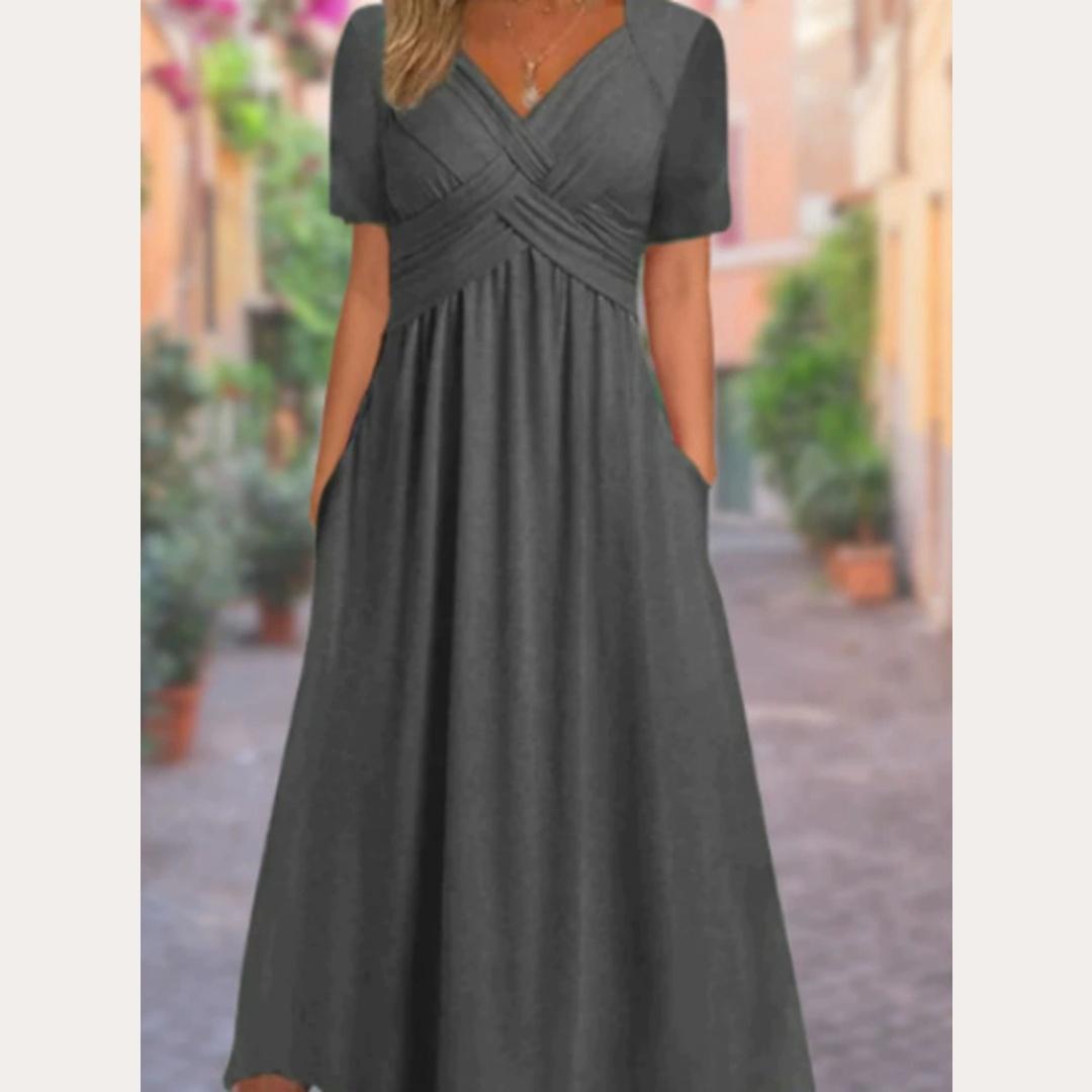 Spring and Autumn Women s Fashion Solid Color V-neck Short-sleeved Pocket Dress Women s Clothing S темно-сірий
Spring and Autumn Women s Fashion Solid Color V-neck Short-sleeved Pocket Dress Women s Clothing S темно-сірий