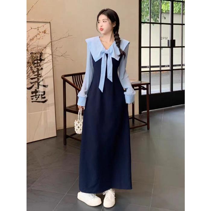 Large size women s French fake two-piece dress, new spring and autumn navy collar long-sleeved fat mm waist-covering and thin dress S тёмно-синий
Large size women s French fake two-piece dress, new spring and autumn navy collar long-sleeved fat mm waist-covering and thin dress S тёмно-синий