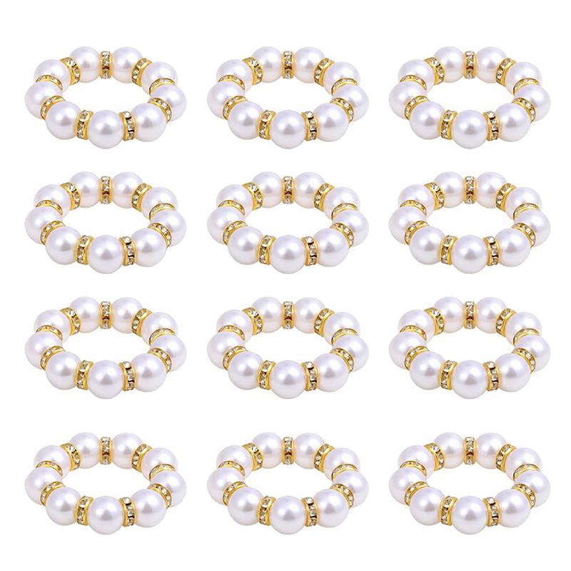 12 шт. Кольца для салфеток с жемчугом, Золотой держатель для колец для салфеток, Кольца для салфеток с бусинами, Пряжка с резинкой для формальной свадьбы