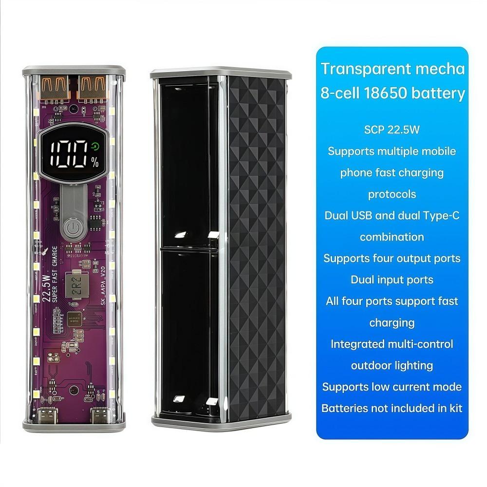 PD 22,5 Вт 45 Вт Корпус Power Bank на 8x18650 Швидка зарядка USB+Type-C Порт Коробка для зберігання акумуляторів Прозорий LED-екран DIY Коробка для акумуляторів
PD 22,5 Вт 45 Вт Корпус Power Bank на 8x18650 Швидка зарядка USB+Type-C Порт Коробка для зберігання акумуляторів Прозорий LED-екран DIY Коробка для акумуляторів