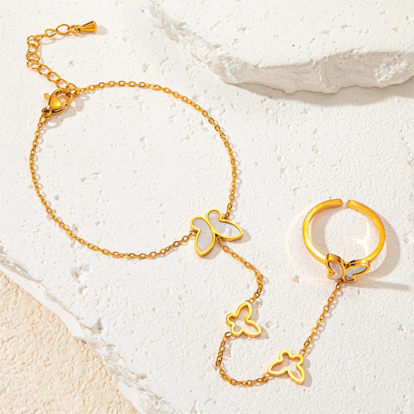Gold-Plated Stainless Steel Butterfly Bracelet Ring with Chain
Gold-Plated Stainless Steel Butterfly Bracelet Ring with Chain