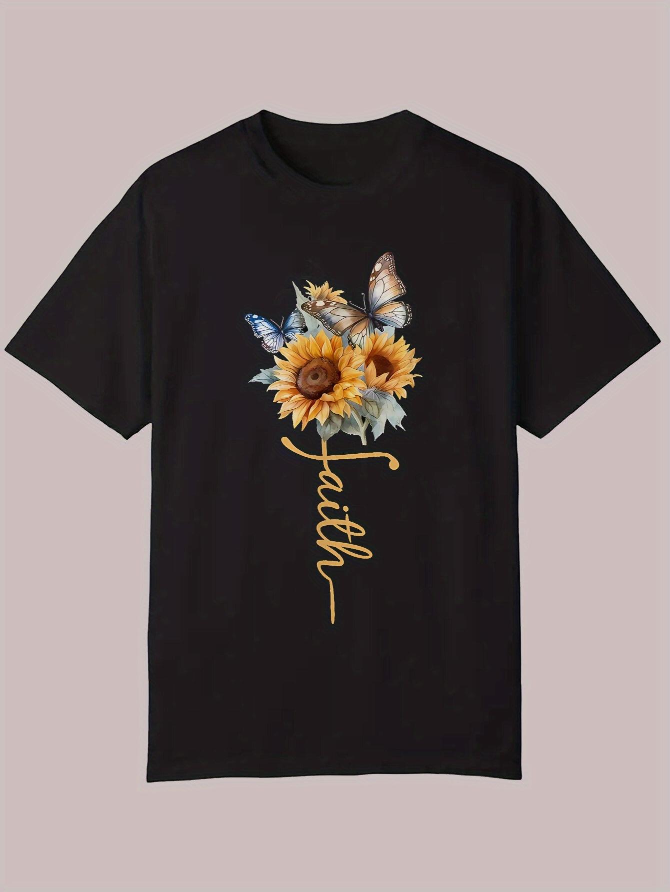Summer Casual Short Sleeve T-shirt - Black Floral Print with Sunflowers & Butterflies XL
Summer Casual Short Sleeve T-shirt - Black Floral Print with Sunflowers & Butterflies XL