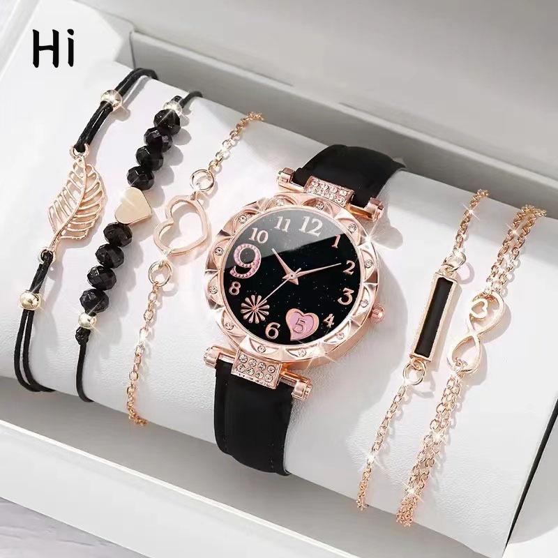 New Ladies Diamond Dial Belt Quartz Watch Beaded Bracelet Set 6pcs/set average size
New Ladies Diamond Dial Belt Quartz Watch Beaded Bracelet Set 6pcs/set average size
