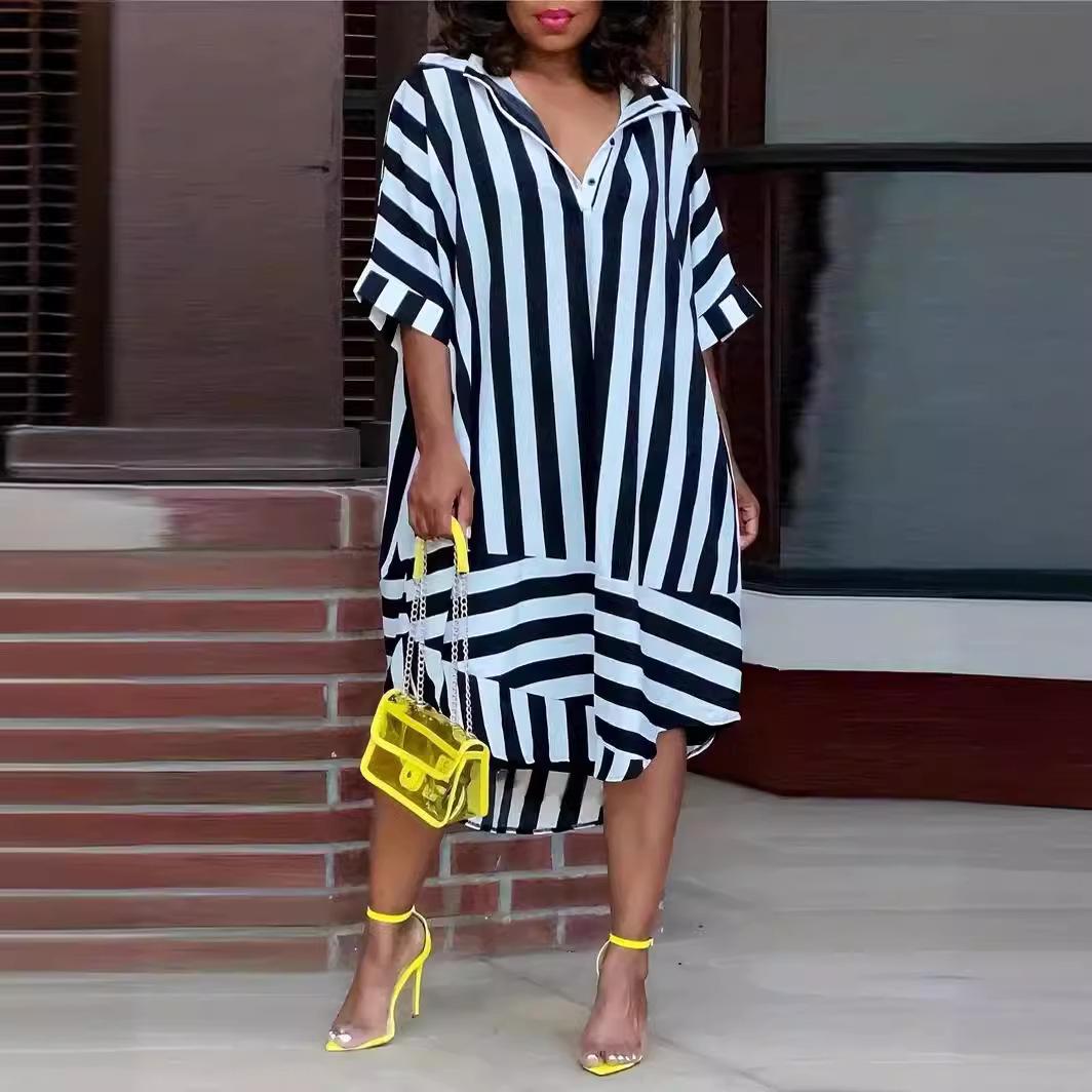 Loose Plus Size Striped Three-Quarter Sleeve Pullover Dress for Women Extra Extra Large
Loose Plus Size Striped Three-Quarter Sleeve Pullover Dress for Women Extra Extra Large