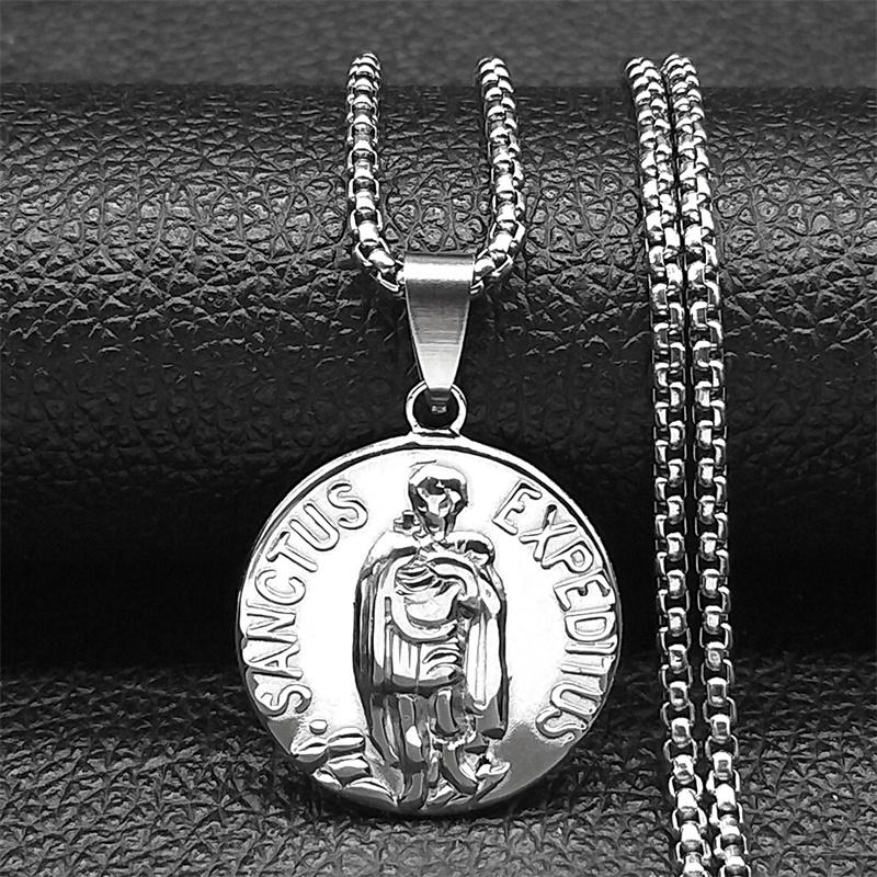 Sanctus Expeditus Medallion Pendant Necklace for Stainless Steel Men Women Gold Color Catholicism Amulet Chain Jewelry 60CM
Sanctus Expeditus Medallion Pendant Necklace for Stainless Steel Men Women Gold Color Catholicism Amulet Chain Jewelry 60CM
