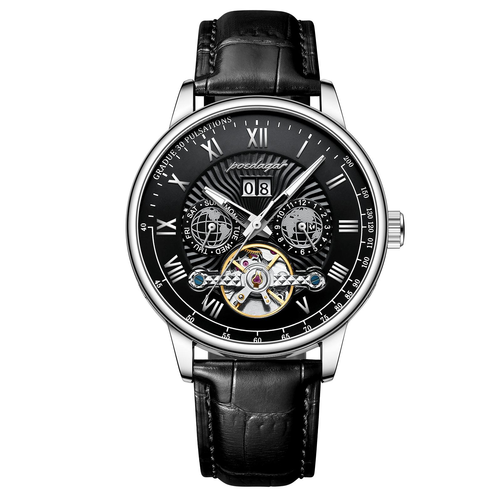 POEDAGAR Automatique Mechanical Hollow Watch Luxury Waterproof Date&Week Leather Fashion Men s Watch Business Male Clock Leisure срібний/чорний
POEDAGAR Automatique Mechanical Hollow Watch Luxury Waterproof Date&Week Leather Fashion Men s Watch Business Male Clock Leisure срібний/чорний