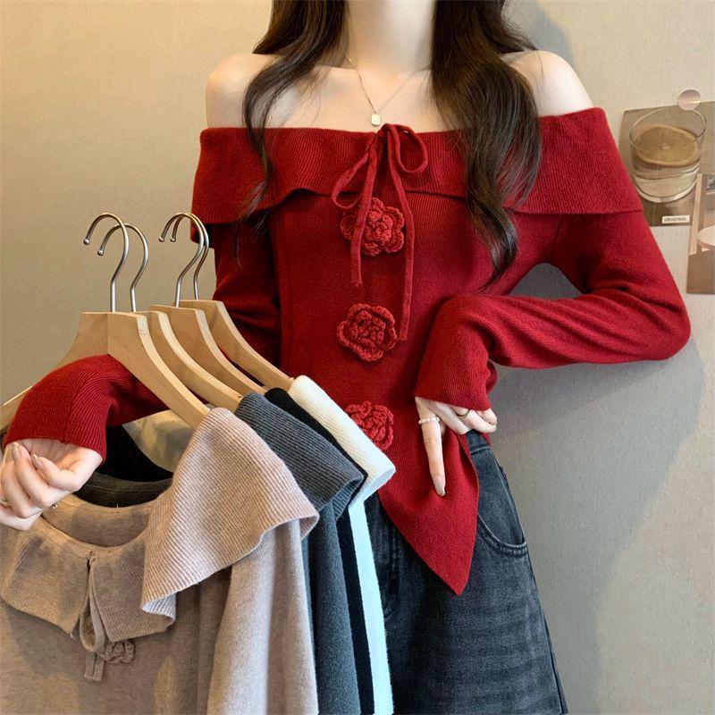 Chic One-Shoulder Long-Sleeve Knitted Sweater with 3D Floral Design - Women s Autumn/Winter Fashion Top One Size
Chic One-Shoulder Long-Sleeve Knitted Sweater with 3D Floral Design - Women s Autumn/Winter Fashion Top One Size