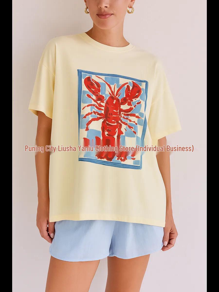 European-American Lobster Print Cotton Casual T-shirt: Comfortably Loose Short Sleeve Summer Top Large абрикосовый
European-American Lobster Print Cotton Casual T-shirt: Comfortably Loose Short Sleeve Summer Top Large абрикосовый