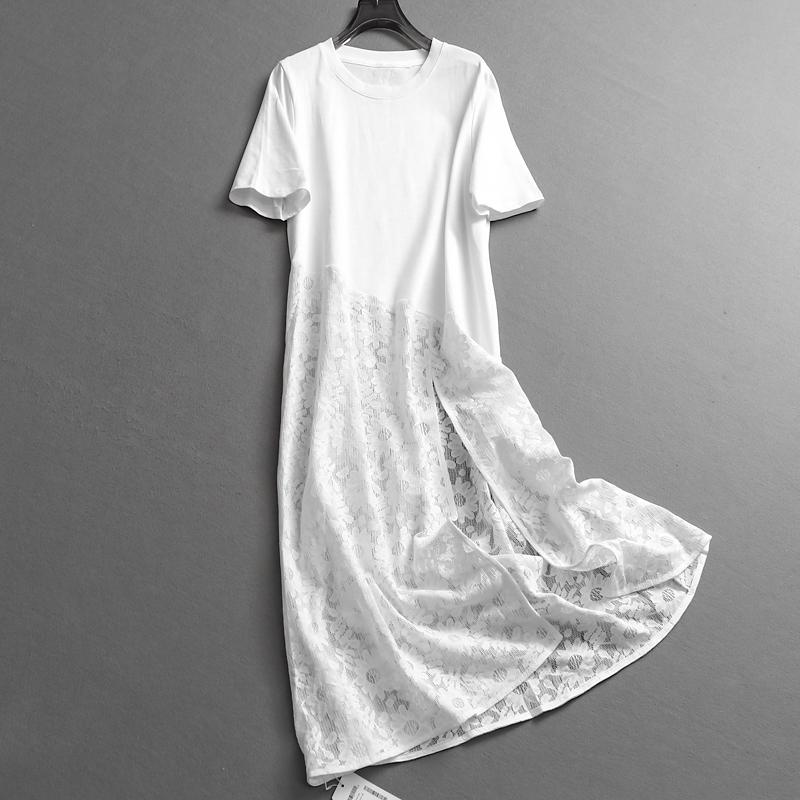 2025 Summer Lace Patchwork Solid Color Slimming Long Dress: Round Neck T-shirt Style with Slit S білий
2025 Summer Lace Patchwork Solid Color Slimming Long Dress: Round Neck T-shirt Style with Slit S білий