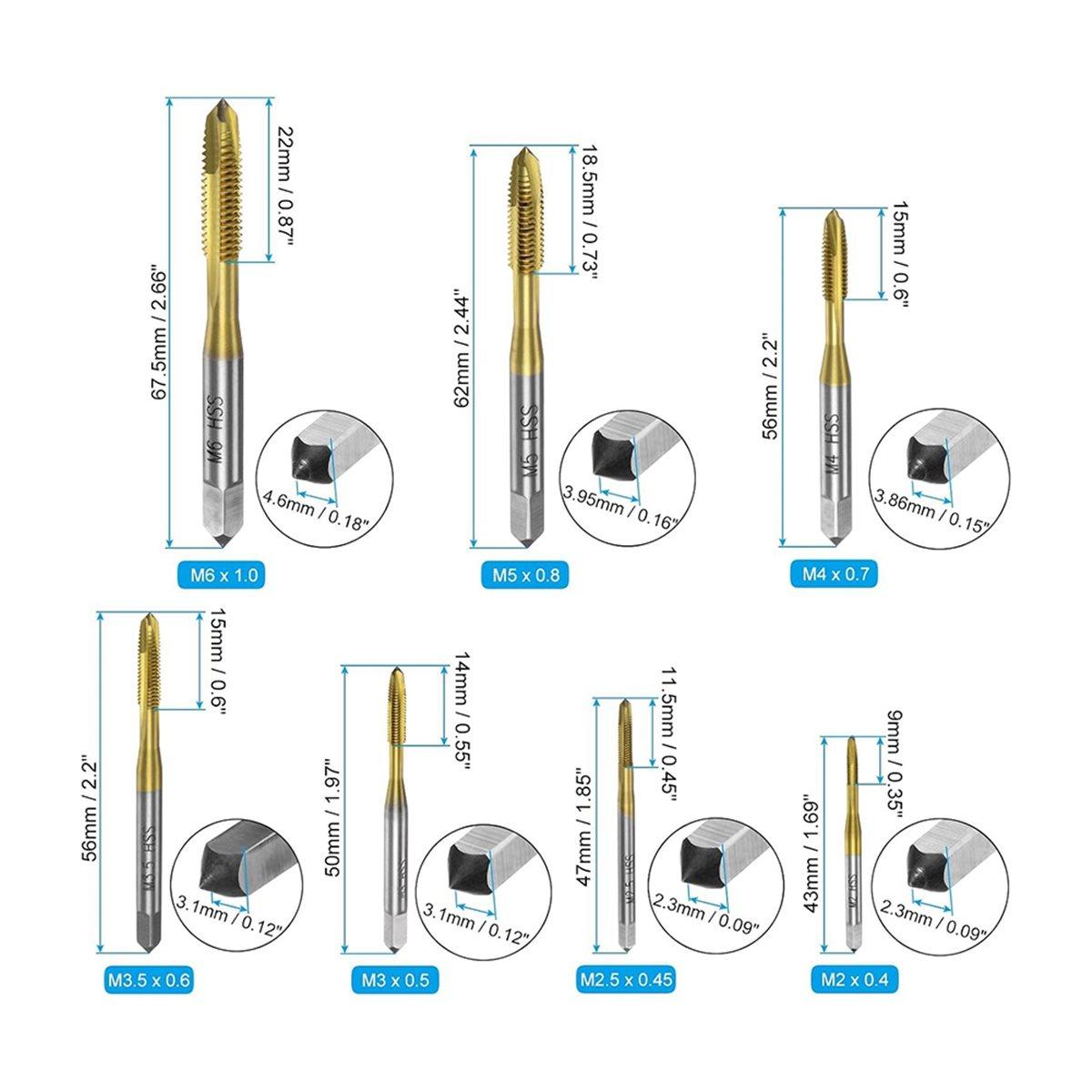 7pcs Spiral Point Tap Set M2 M2.5 M3 M3.5 M5 M6 Metric Thread Screw Taps, Titanium Coated High Speed China Mainland
7pcs Spiral Point Tap Set M2 M2.5 M3 M3.5 M5 M6 Metric Thread Screw Taps, Titanium Coated High Speed China Mainland