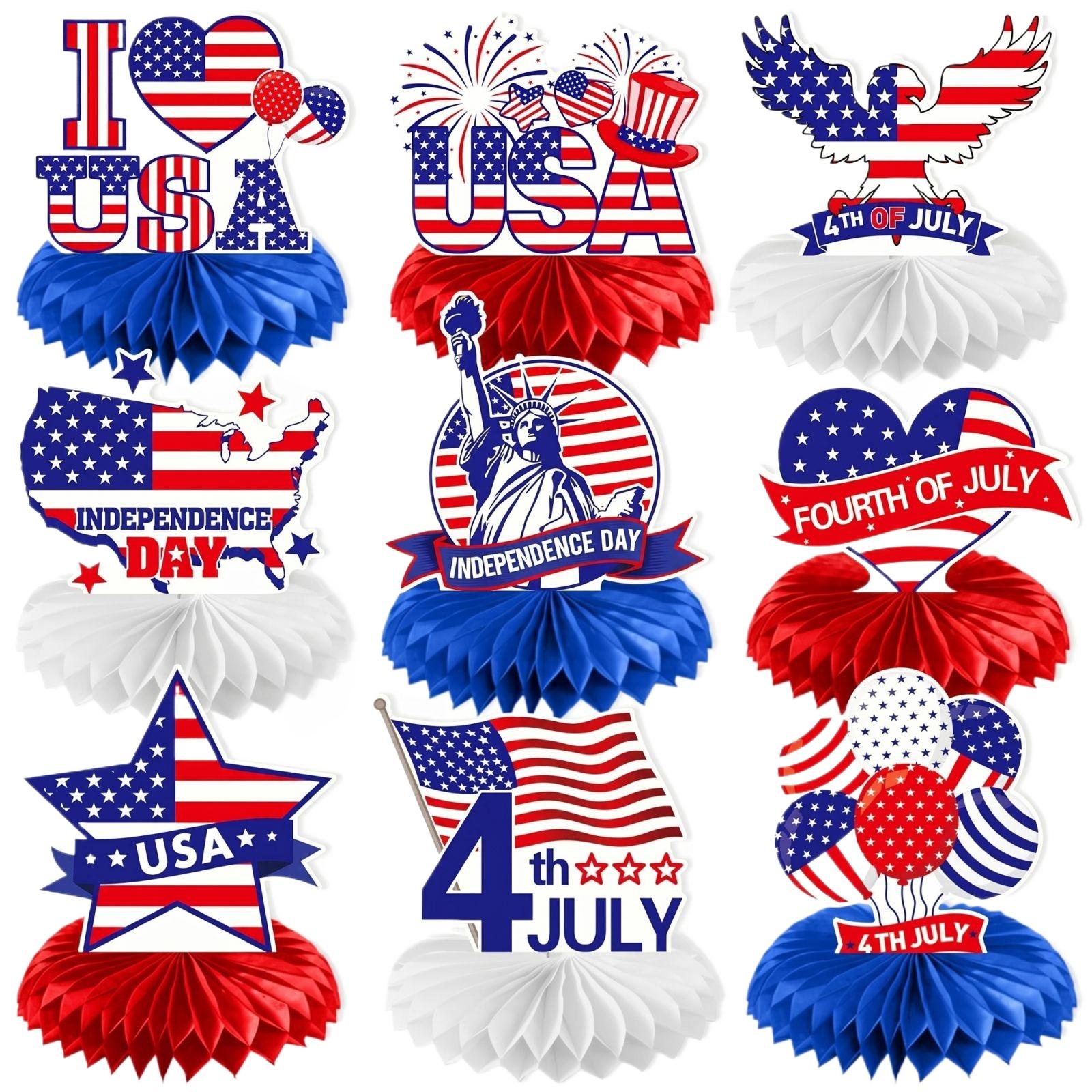9pc Independence Day Honeycomb Decorations Set USA Themed Table Centerpieces Party Supplies for 4th of July Celebration One Size
9pc Independence Day Honeycomb Decorations Set USA Themed Table Centerpieces Party Supplies for 4th of July Celebration One Size