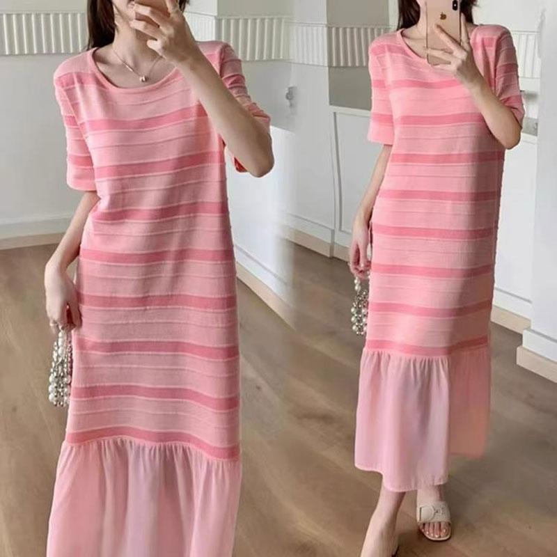 Female Striped Korean Sweet Ruffles Patchwork Summer O-Neck Fashion Straight Loose Short Sleeve Long Dress S
Female Striped Korean Sweet Ruffles Patchwork Summer O-Neck Fashion Straight Loose Short Sleeve Long Dress S