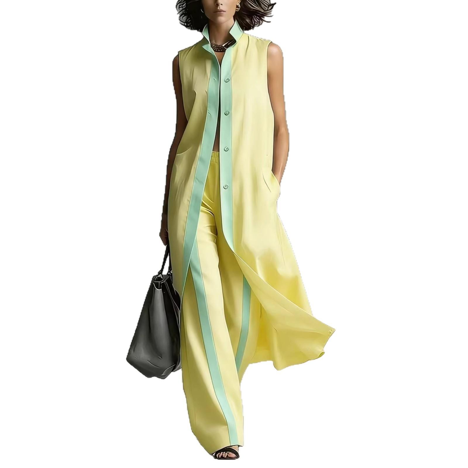 Women Sleeveless Longline Vest And Wide Leg Pants Set Contrast Color Casual Loose Fit Summer Outfit XXXL жовтий
Women Sleeveless Longline Vest And Wide Leg Pants Set Contrast Color Casual Loose Fit Summer Outfit XXXL жовтий