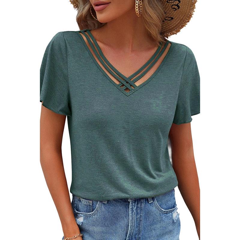 Spring/Summer Solid Color V-Neck Pullover: Casual, Loose-Fit Women s T-Shirt
Spring/Summer Solid Color V-Neck Pullover: Casual, Loose-Fit Women s T-Shirt