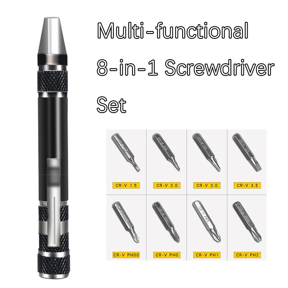 Multi-Functional 8-in-1 Mini Screwdriver Set - Interchangeable Phillips & Flathead Bits, Aluminum Alloy Pen Tool
Multi-Functional 8-in-1 Mini Screwdriver Set - Interchangeable Phillips & Flathead Bits, Aluminum Alloy Pen Tool