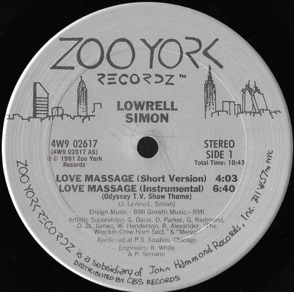 12inch Record LOWRELL SIMON - Love Massage 4W902617 Zoo York Record 1981 US Soul/Funk Used
12inch Record LOWRELL SIMON - Love Massage 4W902617 Zoo York Record 1981 US Soul/Funk Used