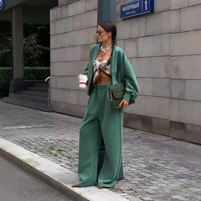 Fashion Wind Long-Sleeve Zipper Loose Sweater High Waist Straight Pants Suit Loose Top and Pants Set Green S
Fashion Wind Long-Sleeve Zipper Loose Sweater High Waist Straight Pants Suit Loose Top and Pants Set Green S
