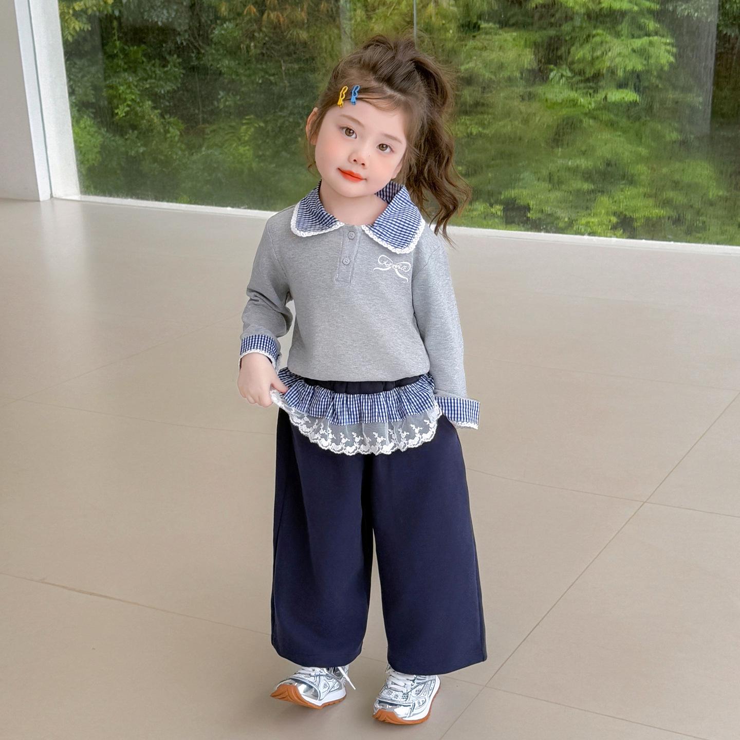 Сладкий комплект толстовки в корейском стиле с бантом для девочек на осень 2025 - Стильный костюм-двойка для маленьких девочек 120 cm серый