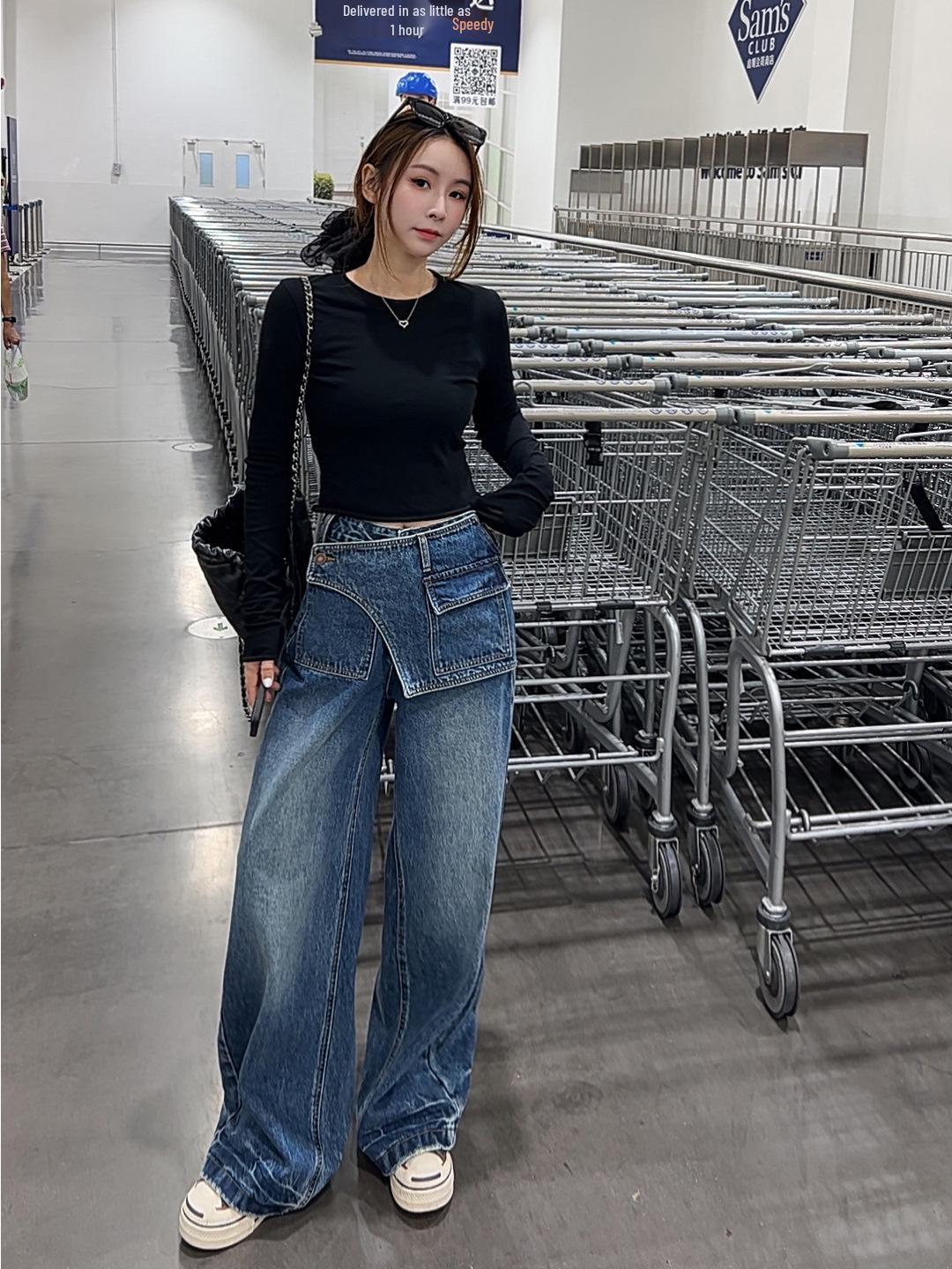 Ретро джинсы с высокой талией и широкими штанинами для женщин - Весна/Осень 2025 XL /29 (115-125 jin) черный серый
Ретро джинсы с высокой талией и широкими штанинами для женщин - Весна/Осень 2025 XL /29 (115-125 jin) черный серый