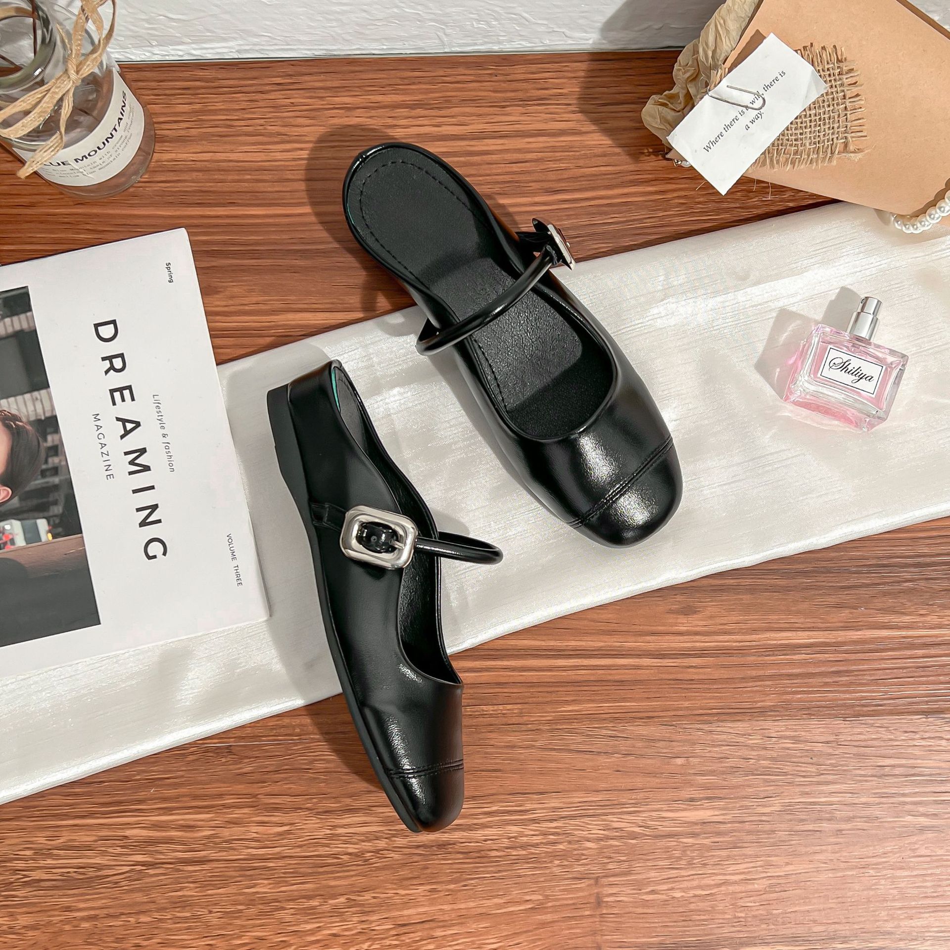 Виноградная мать осень новая маленькая внутренняя высота увеличение платформа туфли Мюллер женские 2025 французский темперамент одинарные туфли женская верхняя одежда 43 чёрный