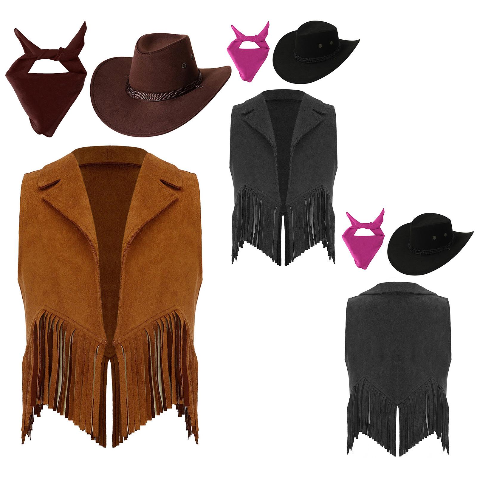 Girls Cowgirl Vest Set Suede Fringe Tassel Western Costume with Hat Bandana Wild West Dress Up 5-6 Years чорний
Girls Cowgirl Vest Set Suede Fringe Tassel Western Costume with Hat Bandana Wild West Dress Up 5-6 Years чорний